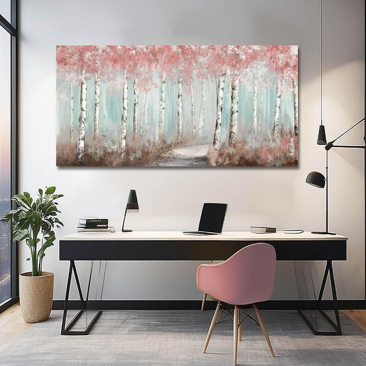 Arte de pared botánico para habitación de niñas, árbol rosa, decora...