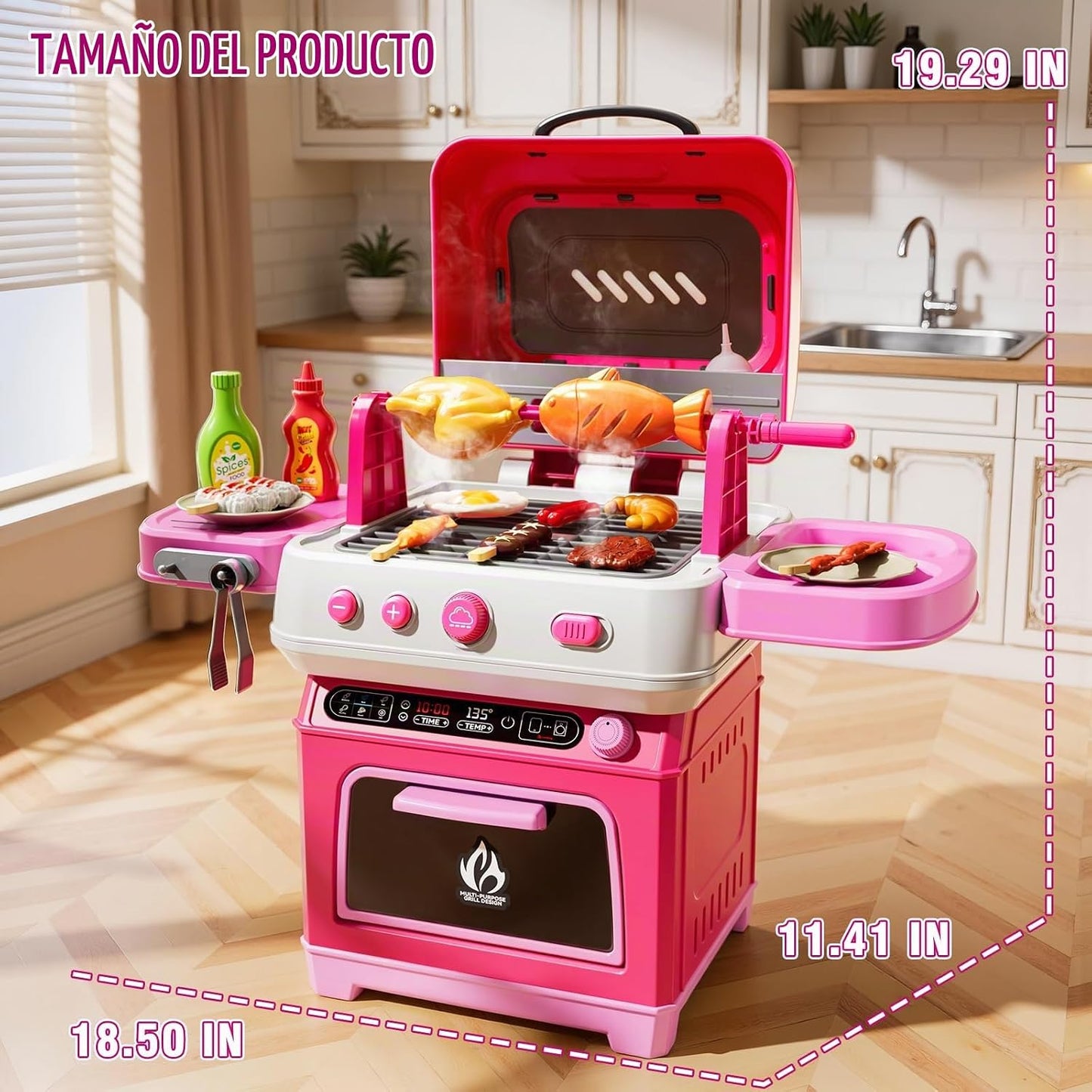 KIZONLY Juego de barbacoa para niños, juego de cocina de 2 capas co...