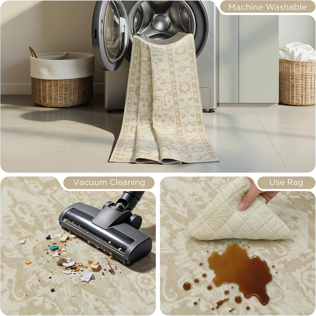 Joydeco Alfombra persa de 8 x 10 pulgadas, color beige, lavable y n...