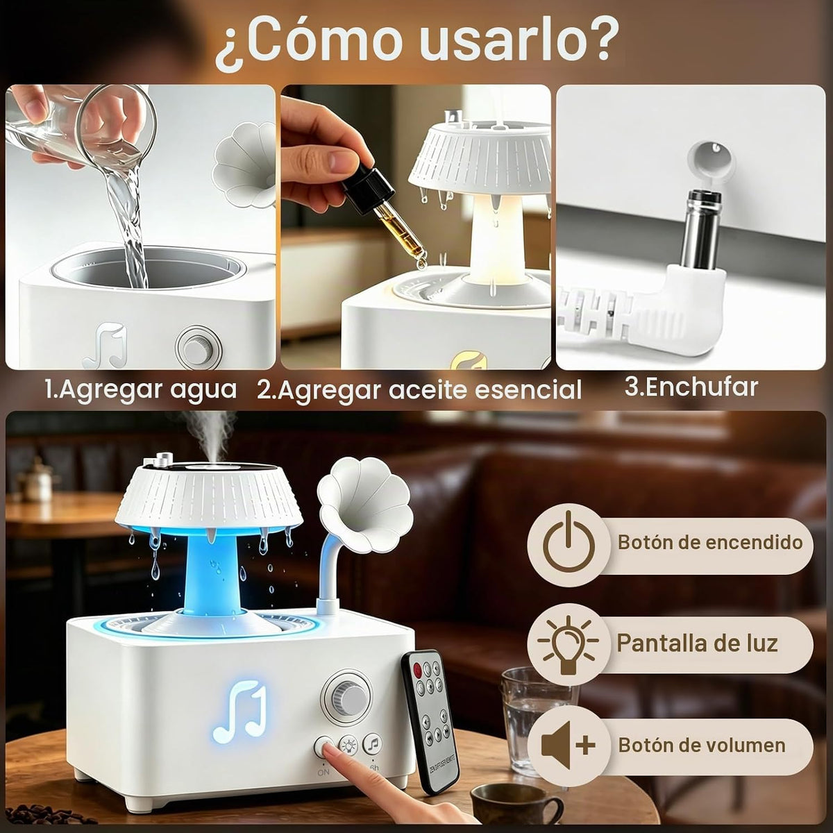 Morbou - Difusor de aroma de gotas de lluvia con ruido blanco, difu...