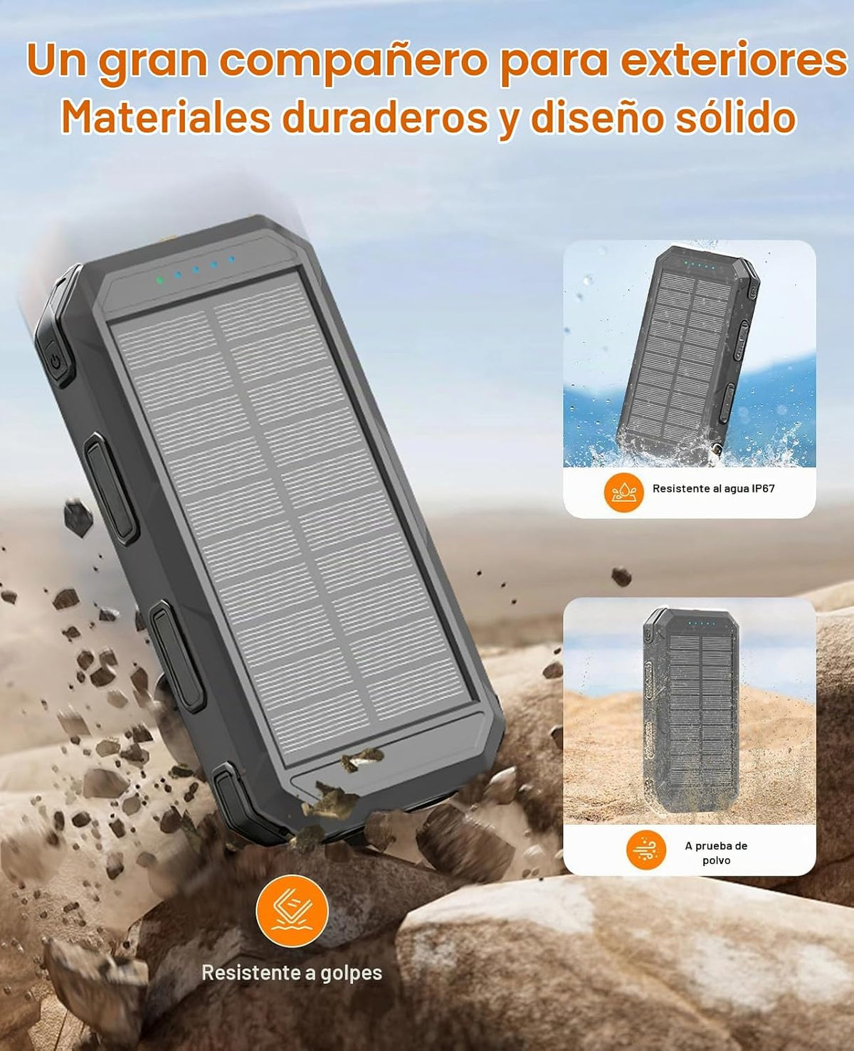 Cargador solar de 38800 mAh, cargador portátil de carga rápida USB-...