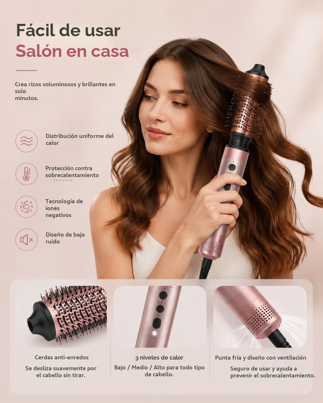 Brightup Air Styler 5 en 1, cepillo secador de pelo de alta velocid...