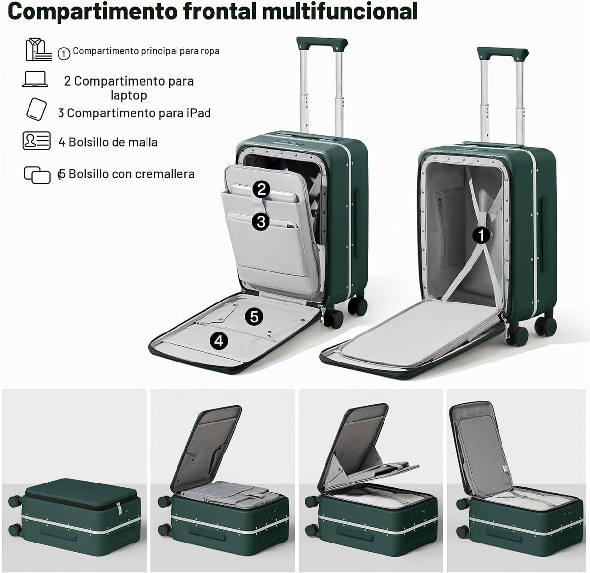 mixi Maleta de equipaje con ruedas giratorias, maleta de viaje con...