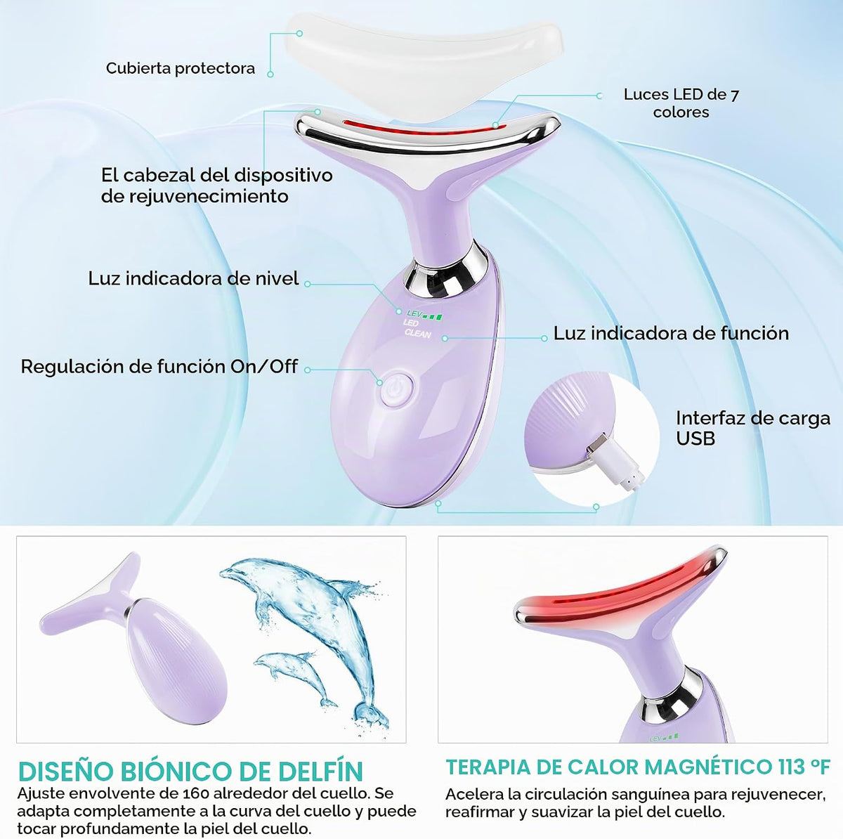 Masajeador Facial de Terapia de Luz Roja para Cara y Cuello, Vara d...
