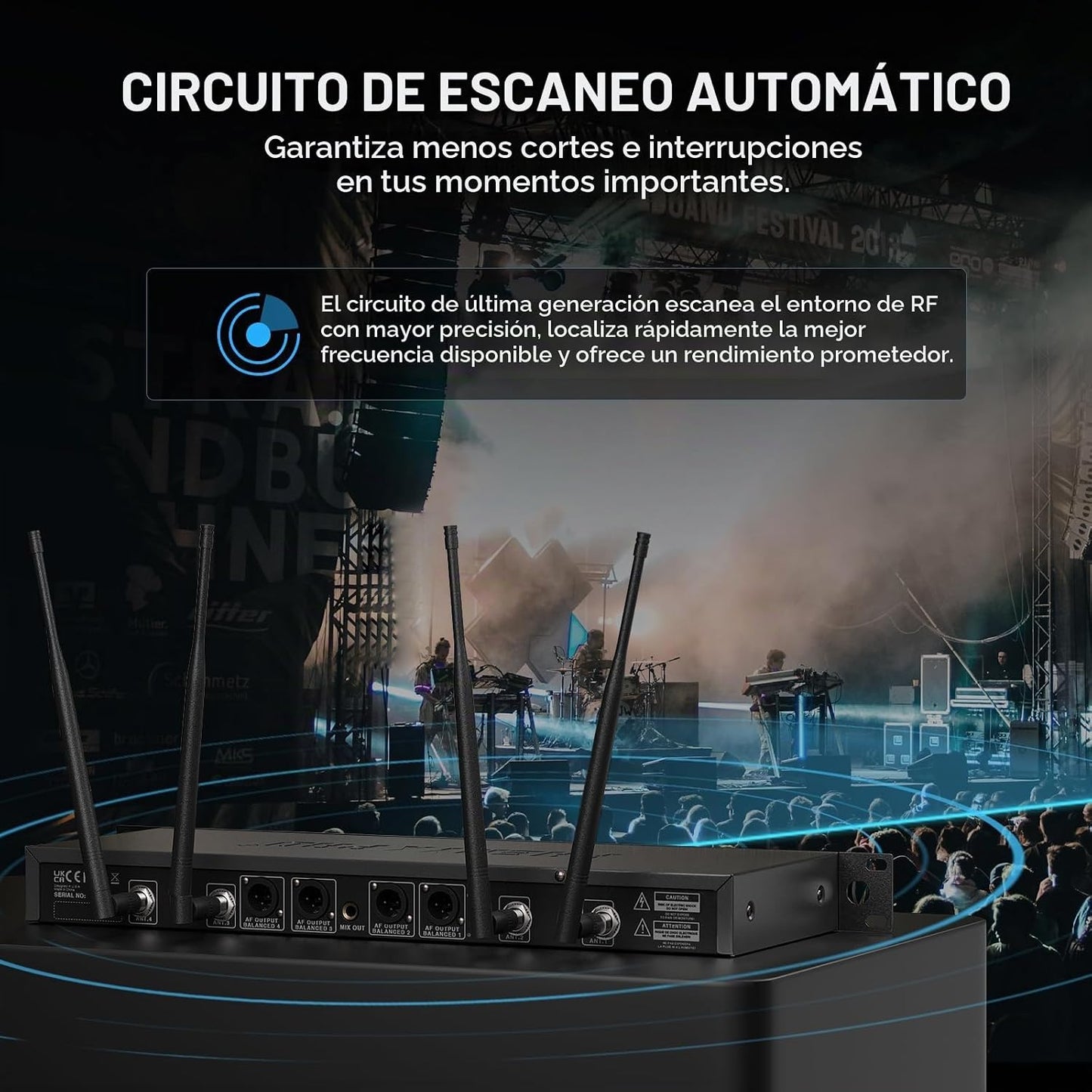 Phenyx Pro Sistema de micrófono inalámbrico de 4 canales con escane...