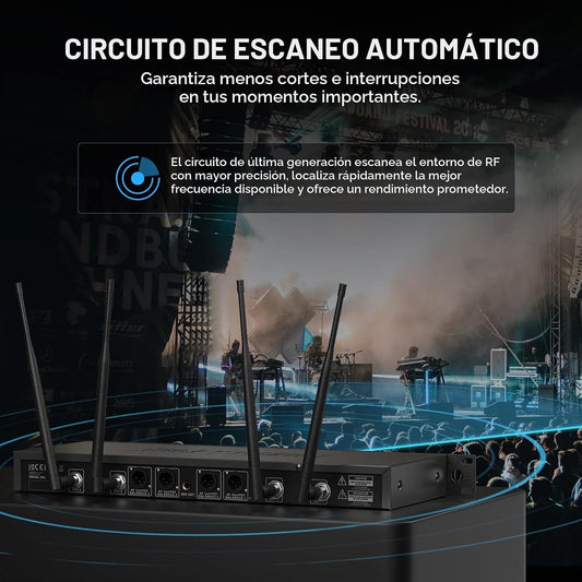 Phenyx Pro Sistema de micrófono inalámbrico de 4 canales con escane...