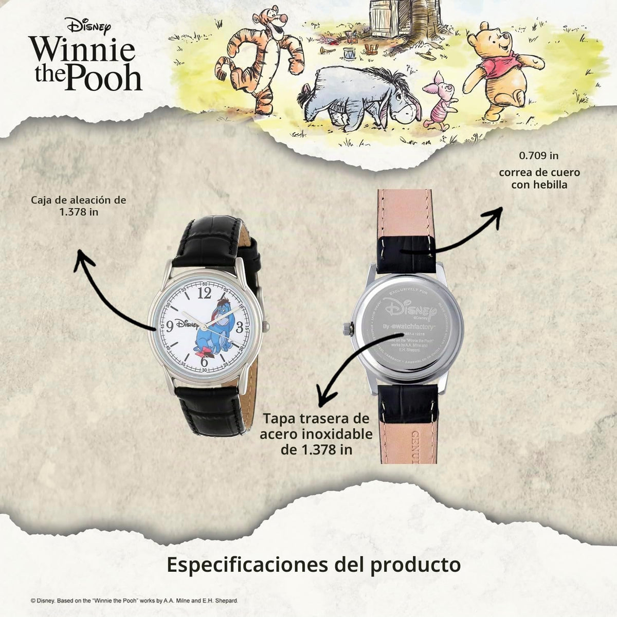 Disney Winnie The Pooh Reloj para hombre, con esfera clásica de per...