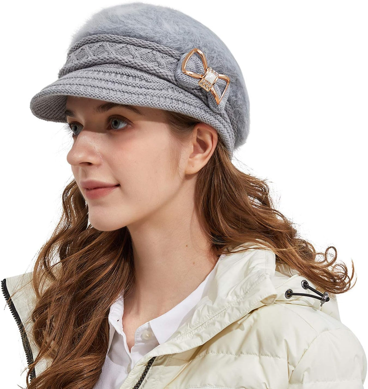Surblue Sombrero de punto para mujer, boina, gorra de ala ancha con...