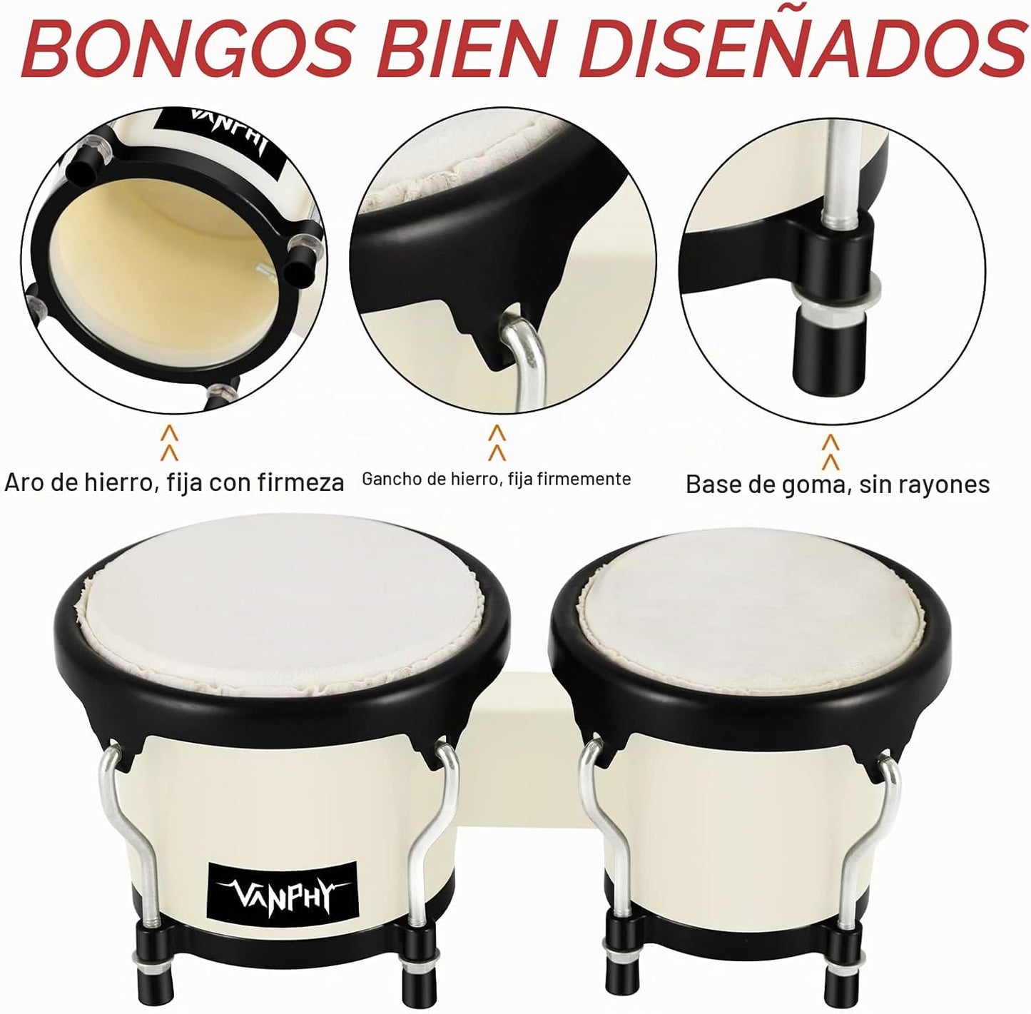 VANPHY Juego de Bongós de 4'' y 5'' para Adultos Pr...