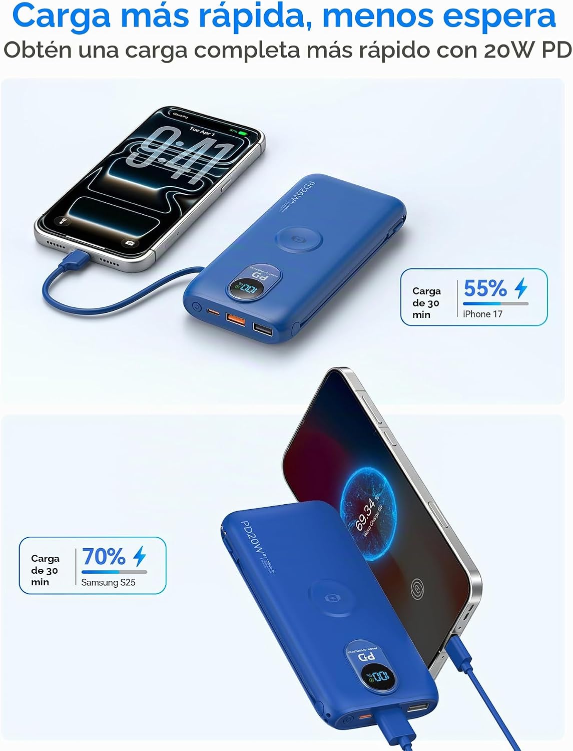 LENGSUM Cargador portátil, cargador de batería de carga rápida de 1...