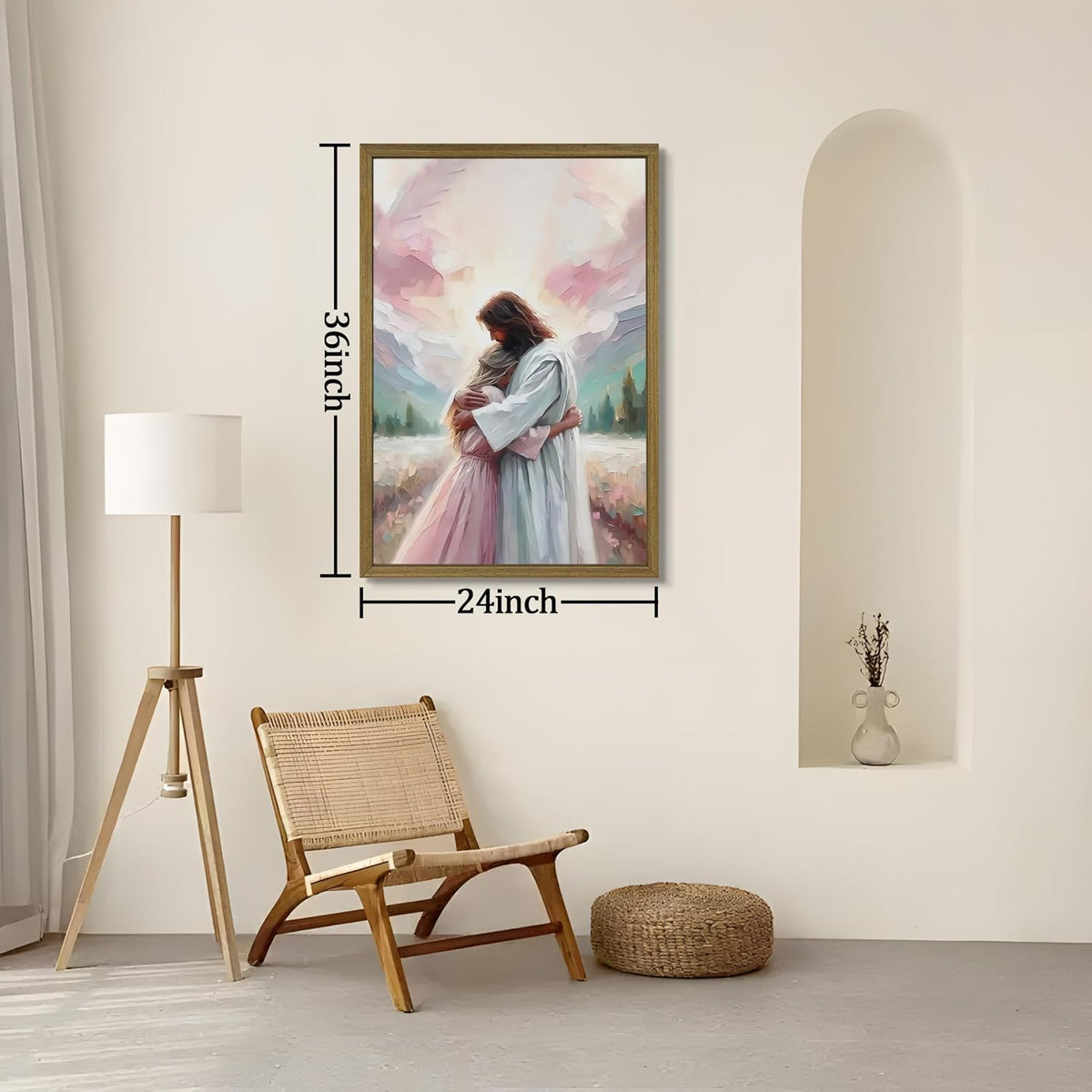 Arte de pared de Jesús rosa, lienzo cristiano para decoración de pa...