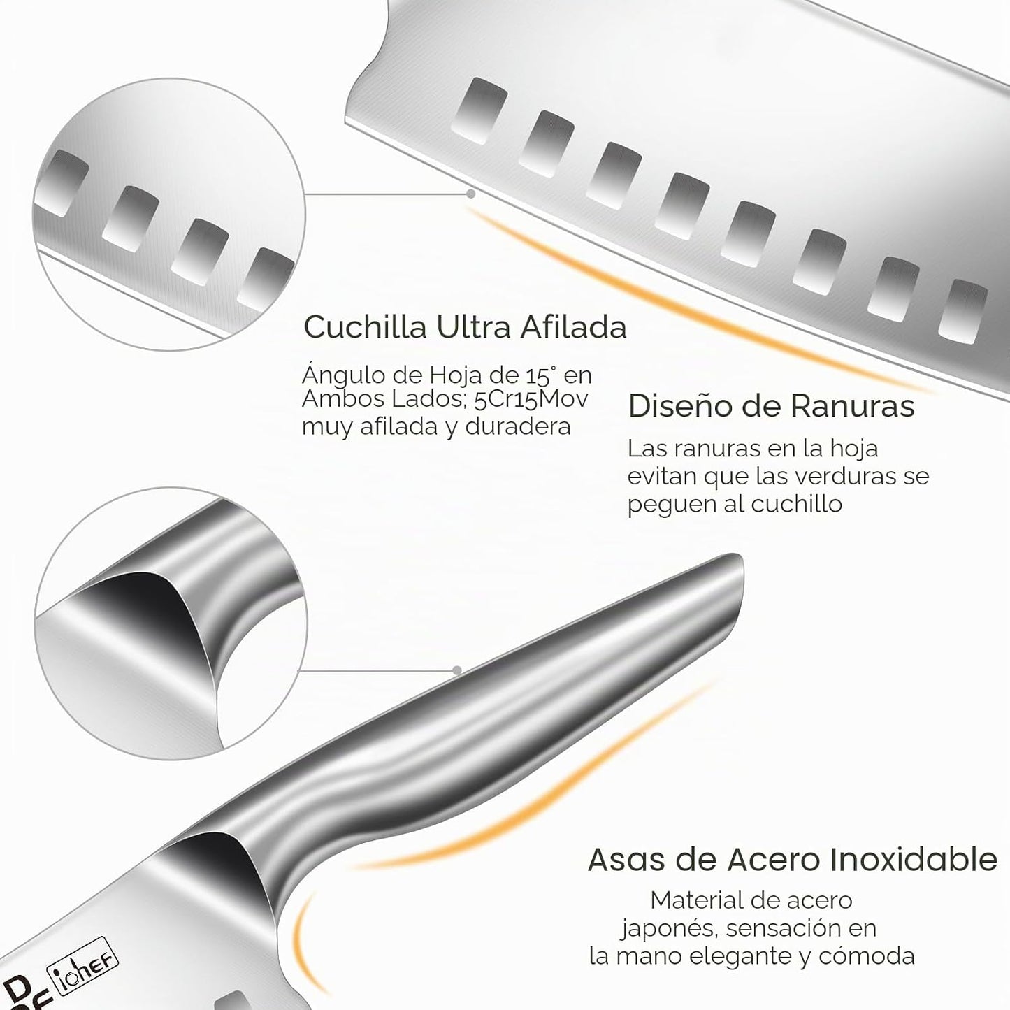 DDF iohEF - Juego de cuchillos de cocina, 4 piezas de cuchillos pro...