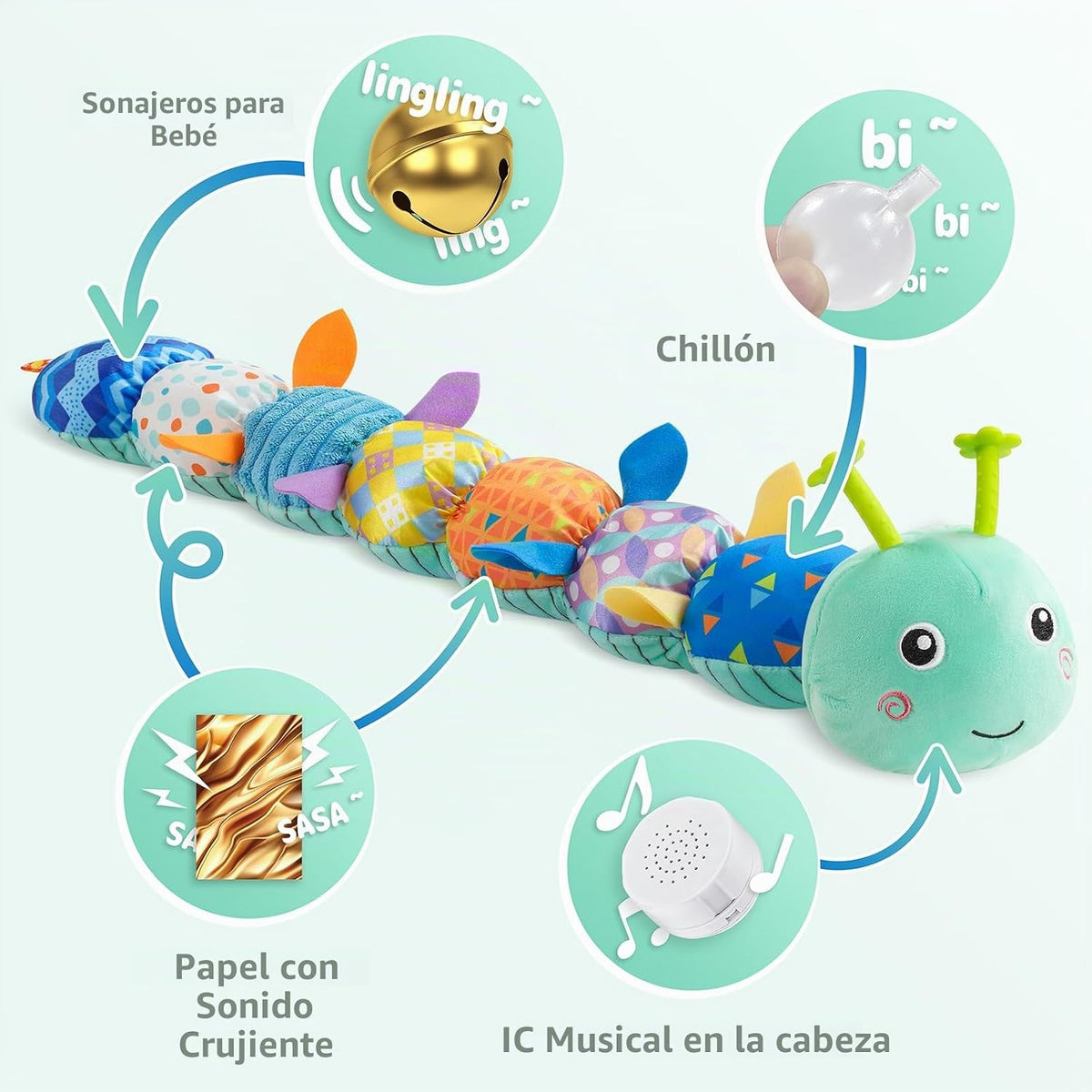 Sumobaby Juguetes musicales para bebés, oruga de peluche con morded...