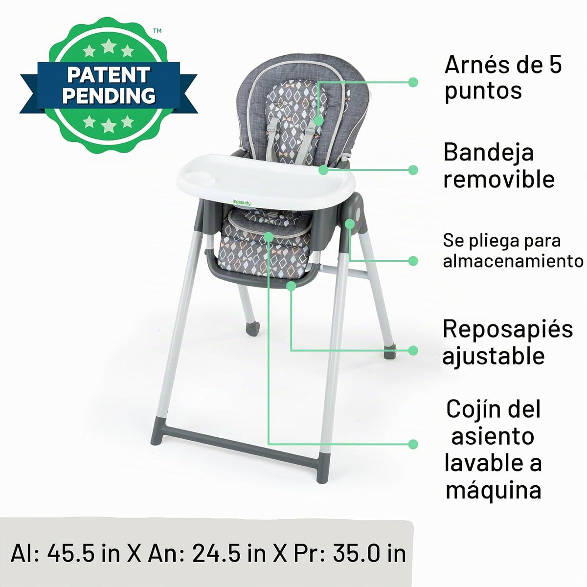Ingenuity Proper Positioner Silla Alta de Lujo - Asiento de Bebé Co...