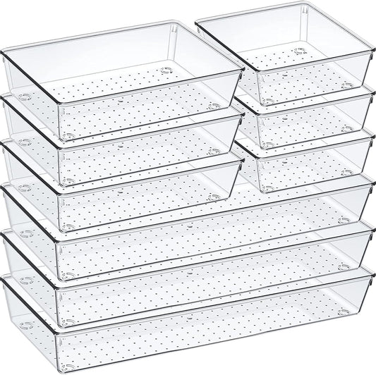 Juego de 9 organizadores de cajones de plástico transparente, acríl...