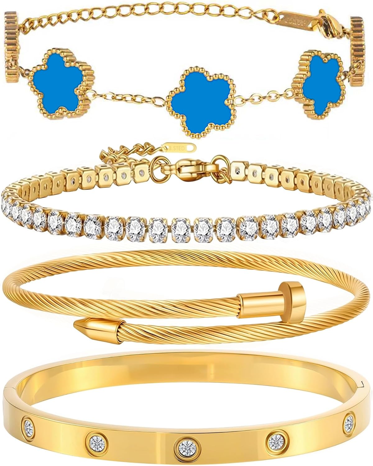 GIVCHO - Juego de pulsera y brazalete de clavos bañados en oro de 1...