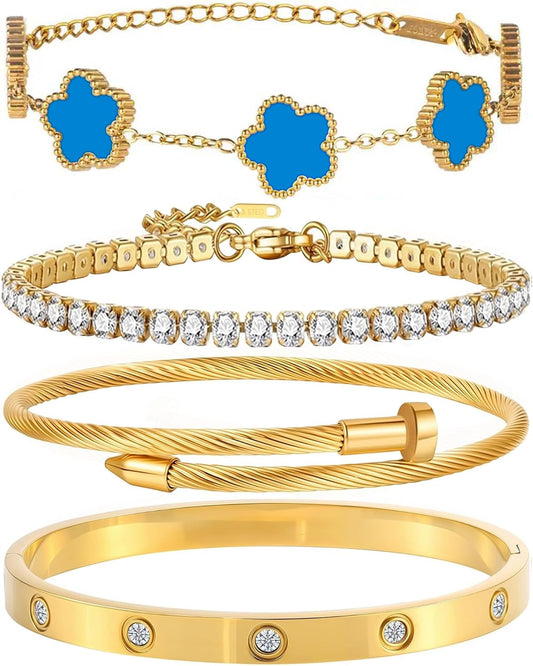 GIVCHO - Juego de pulsera y brazalete de clavos bañados en oro de 1...