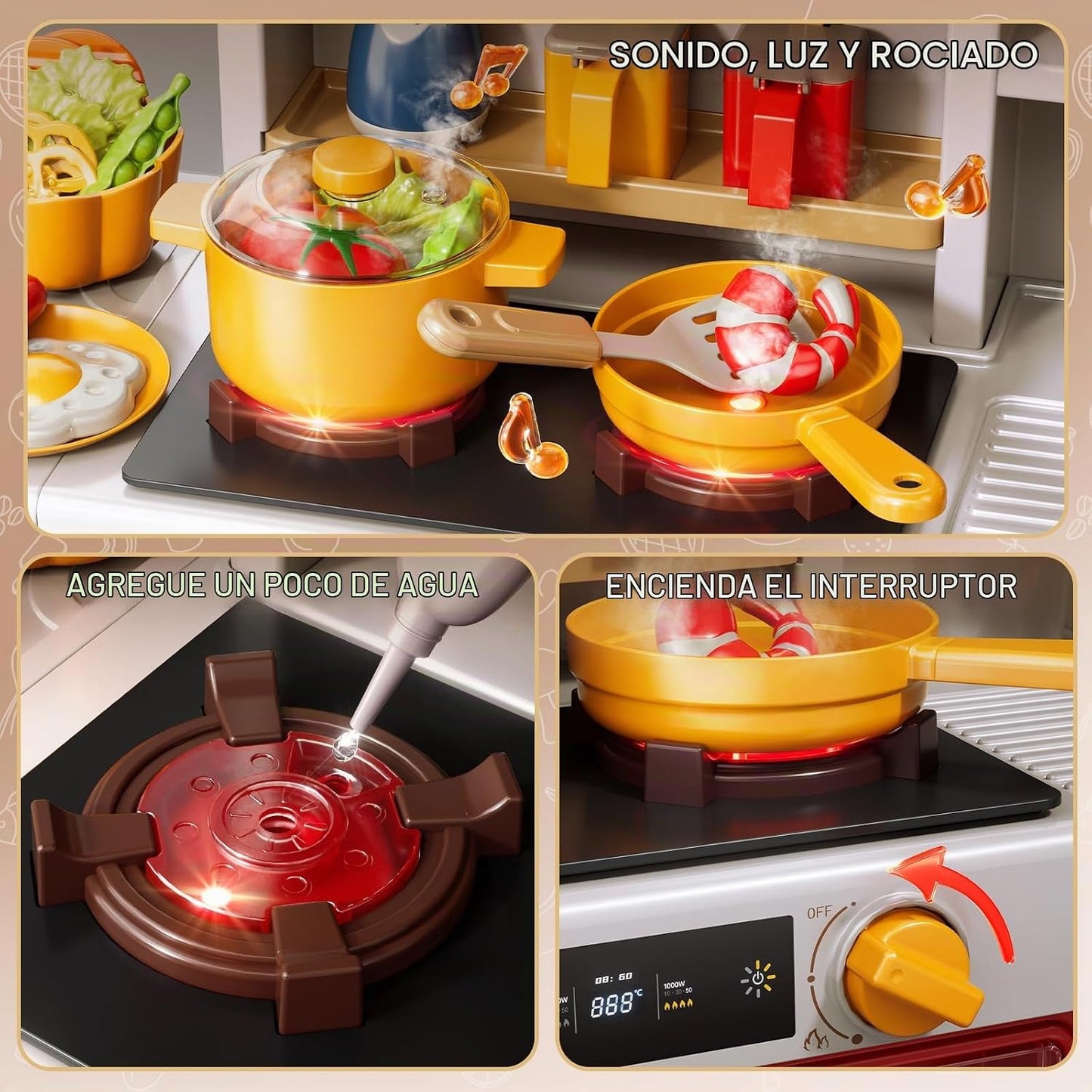 KIZONLY Juego de cocina para niños, juego de cocina de 88 piezas pa...