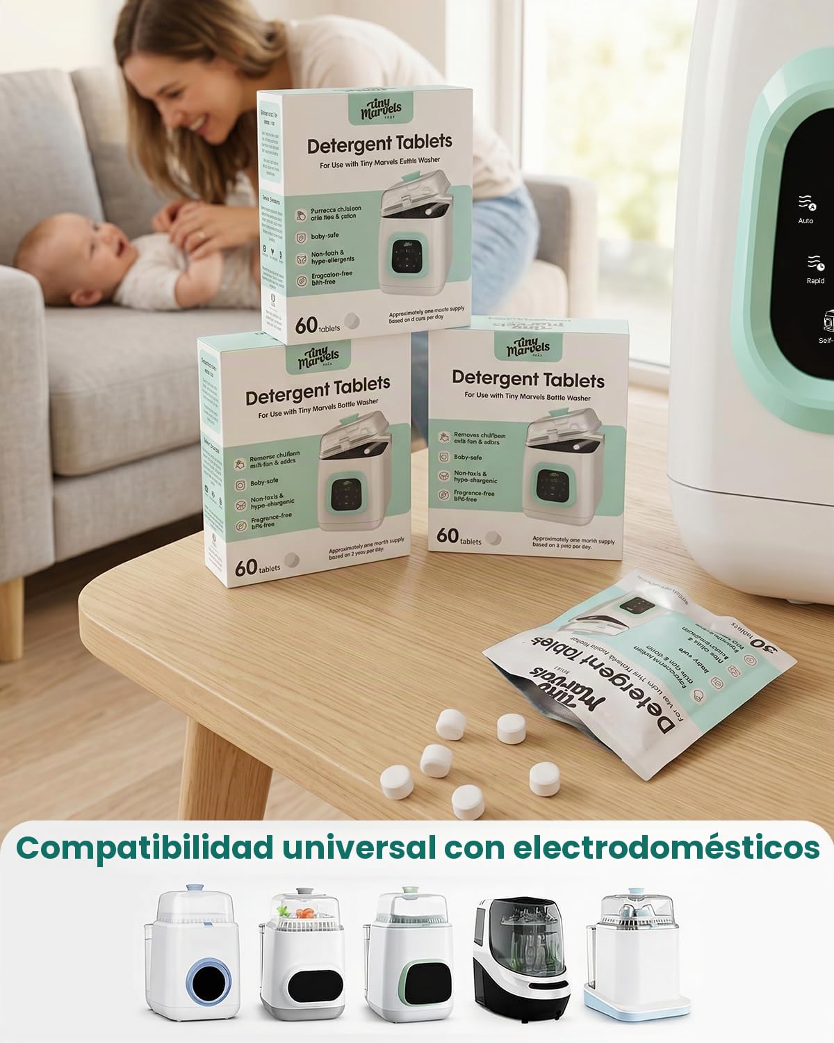 Comprimidos de detergente para lavadora de botellas 60PCS eficaces...