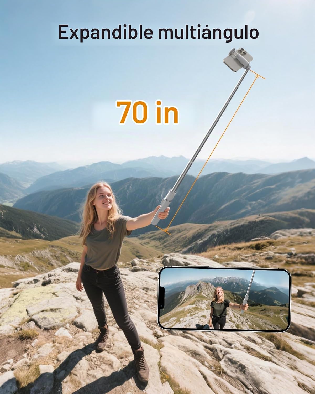TELESIN Soporte de trípode para teléfono de 70", palo selfie de...