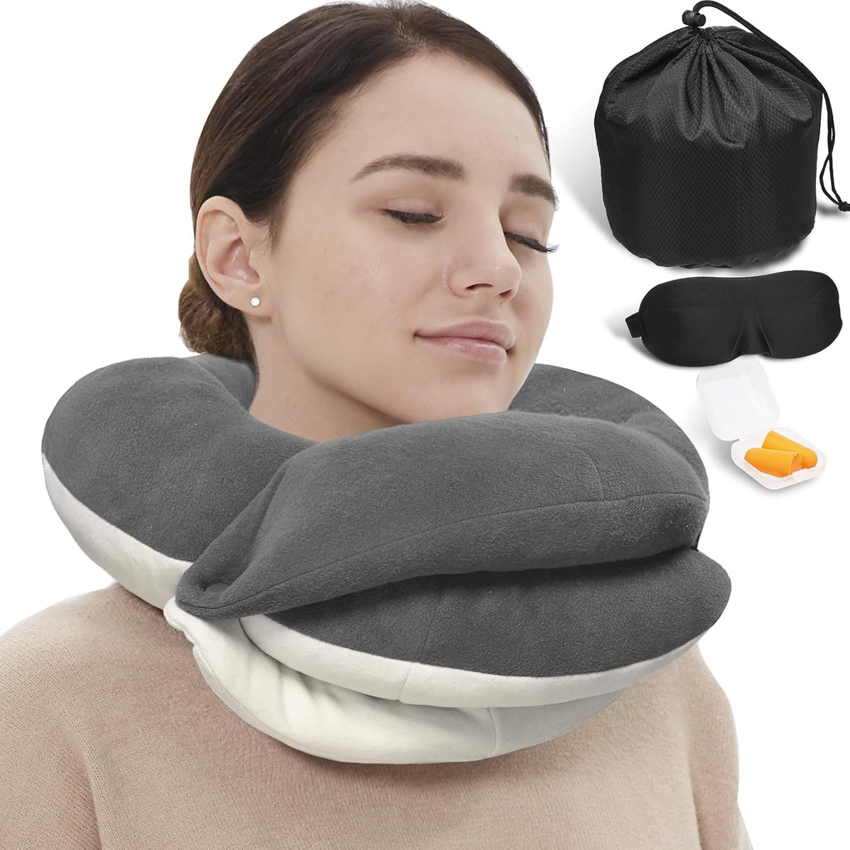 BUYUE Almohadas de cuello de viaje para aviones, espuma viscoelásti...