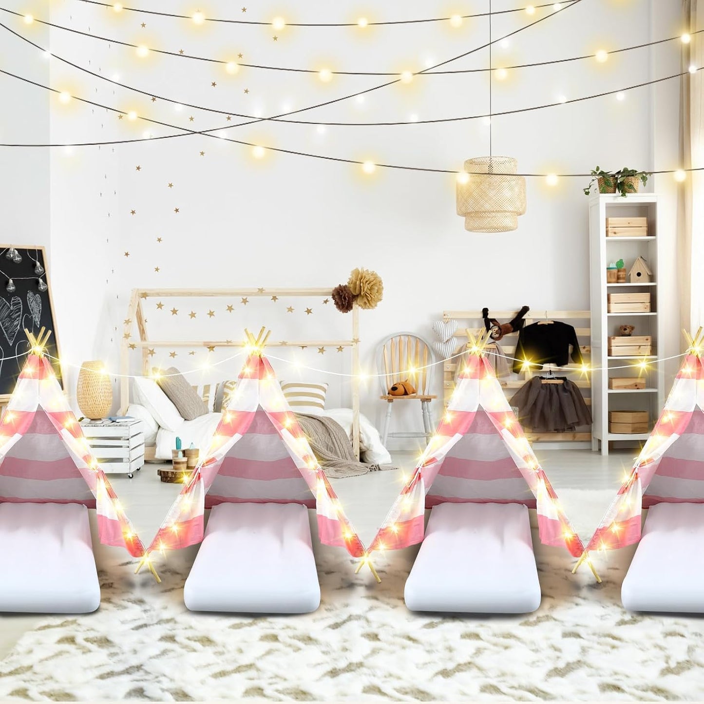 Lemosae Paquete de 4 tiendas de campaña tipo tipi para fiestas de p...
