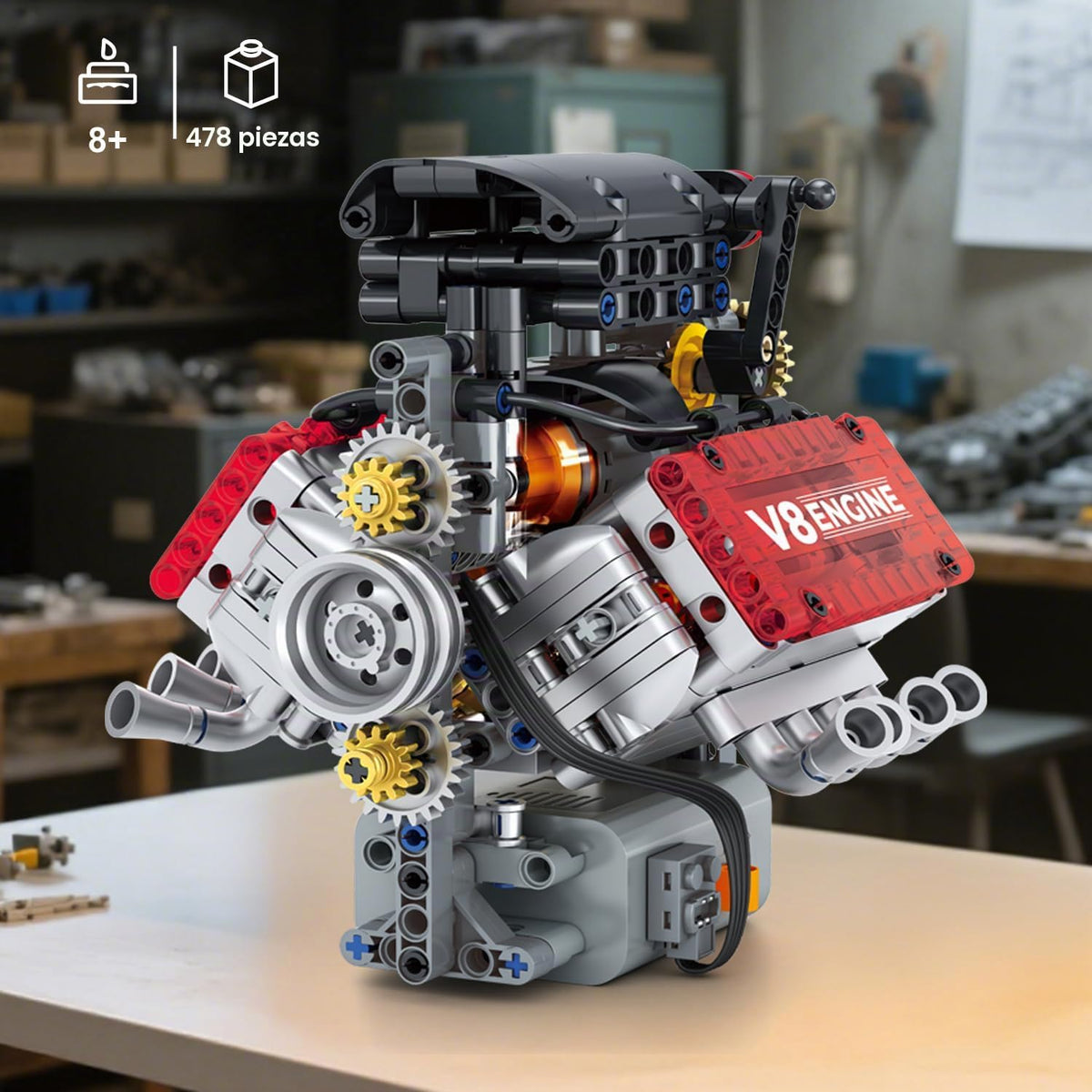 WINGIFT Juego de construcción de motor V8, kit de modelo de motor V...