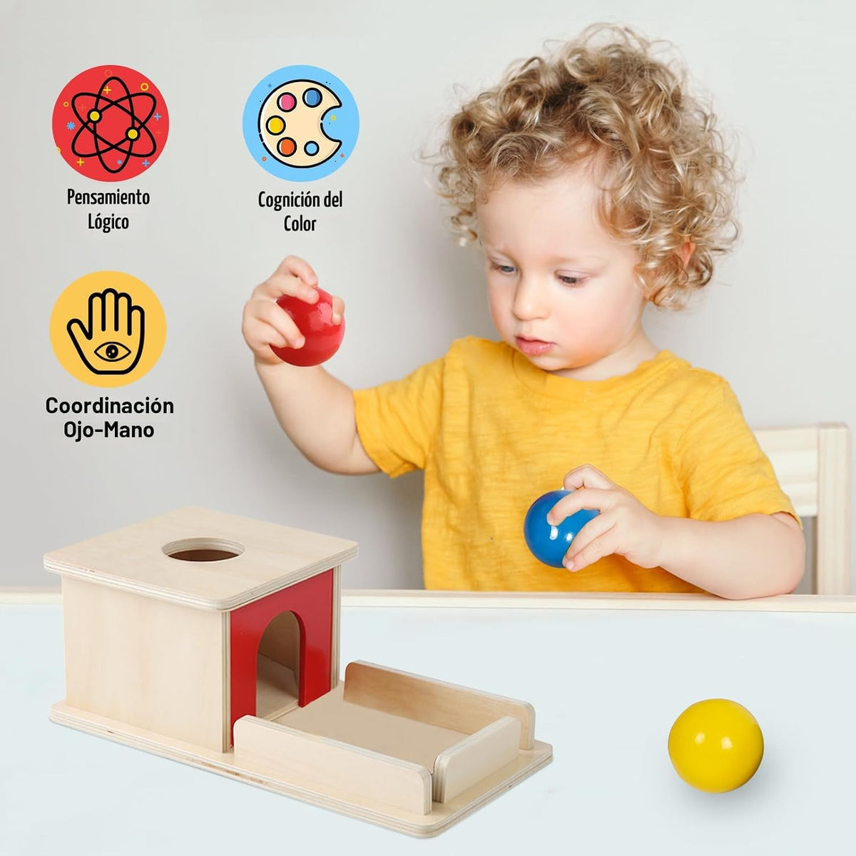 Adena Montessori Juguete de madera para bebés de 6 a 12 meses, 3 bo...