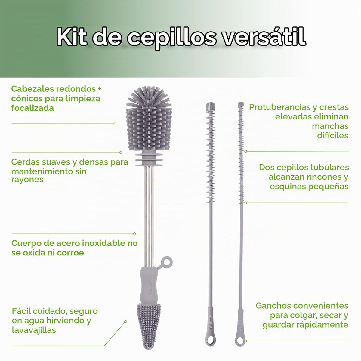 haakaa Kit de cepillos de limpieza de silicona - SUVA Gris - Cepill...