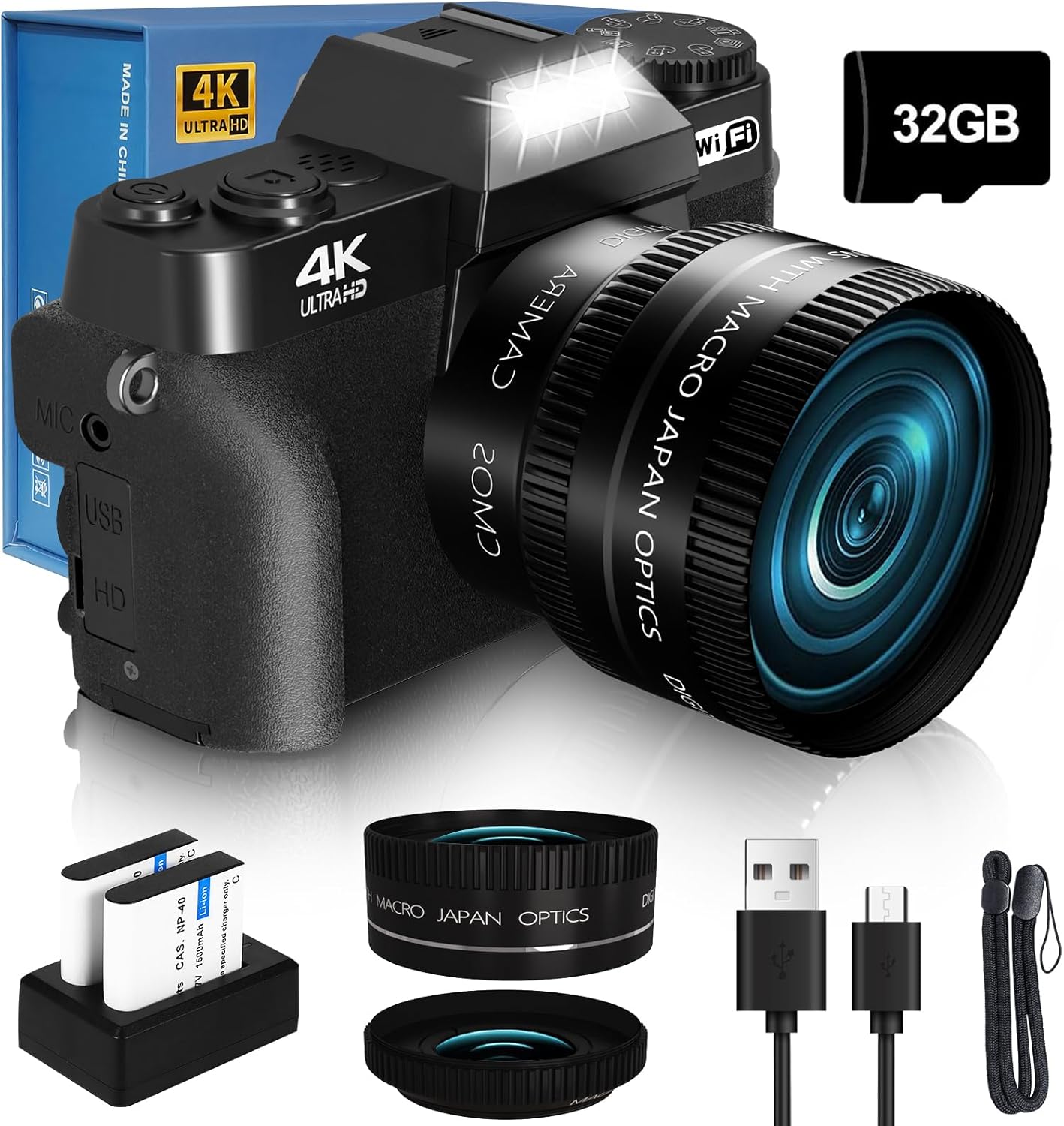 VJIANGER Cámara digital 4K, cámara de vlogging con WiFi y pantalla...