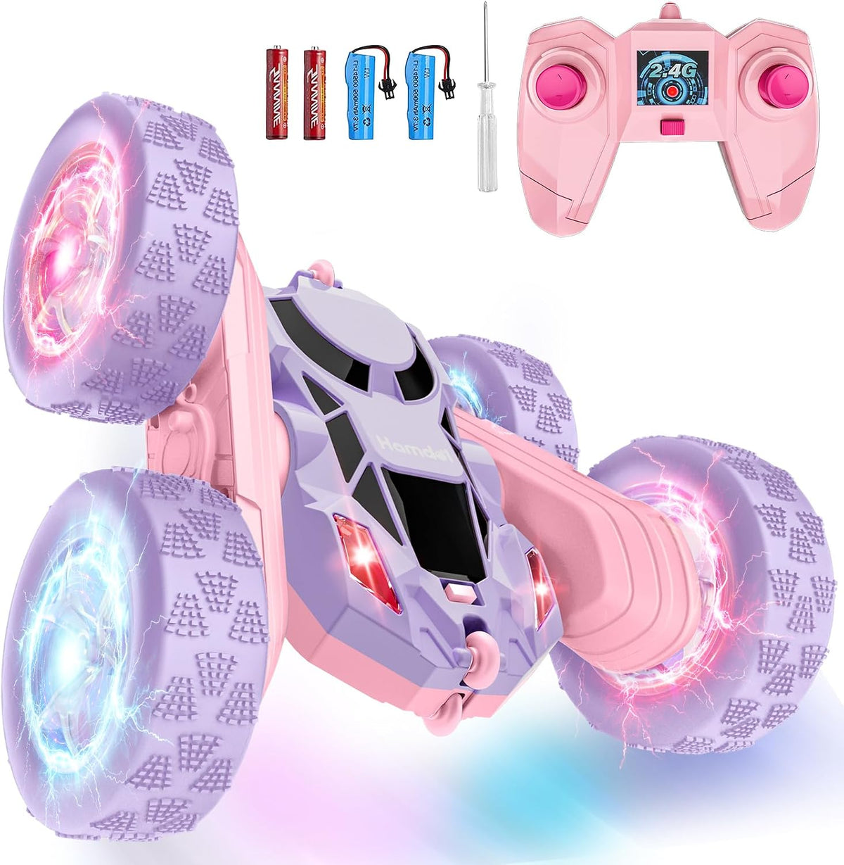 Hamdol Coche de control remoto, doble cara giratoria de 360° 4WD RC...