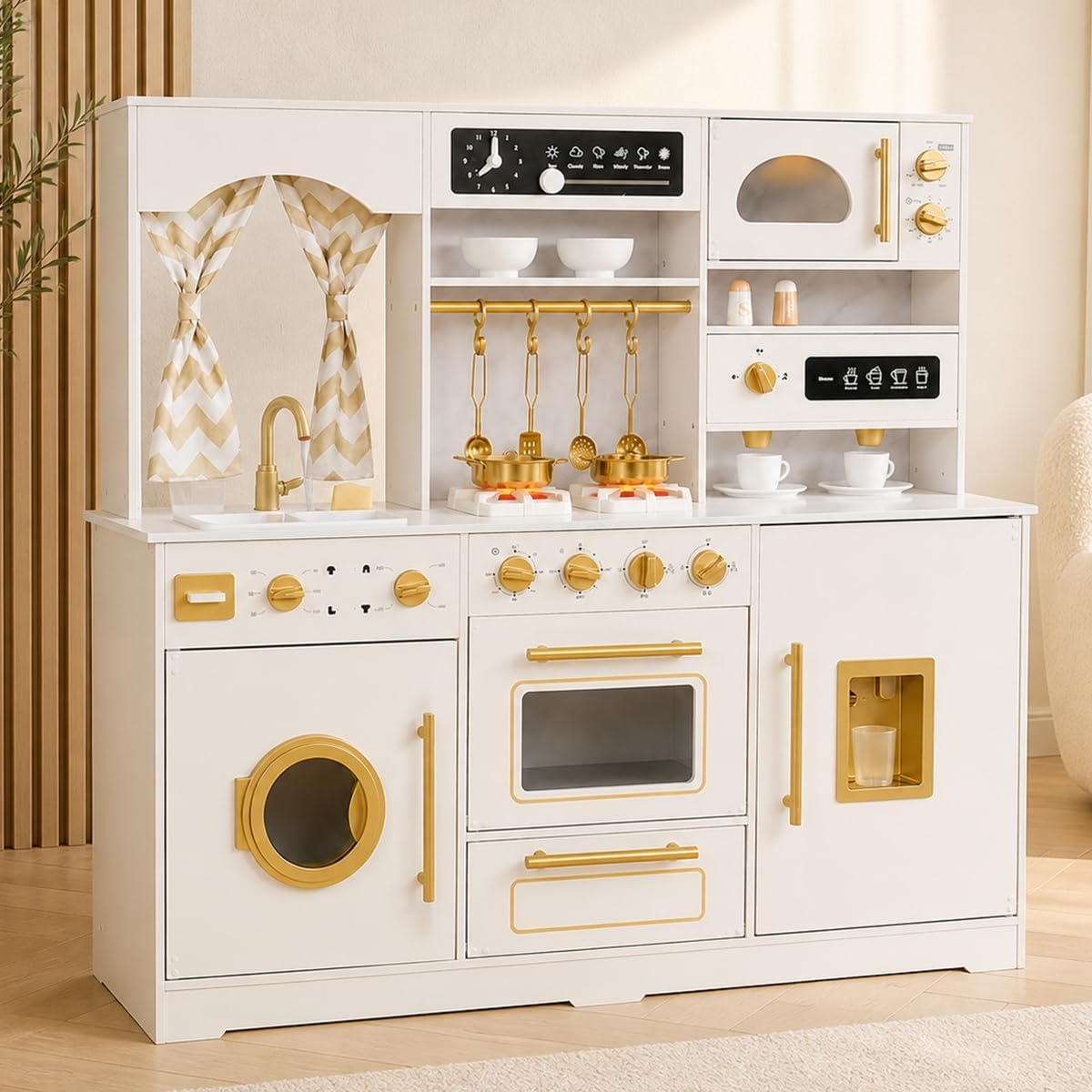 Juego de Cocina de Juguete de Madera con Máquina de Hielo, Dispensa...