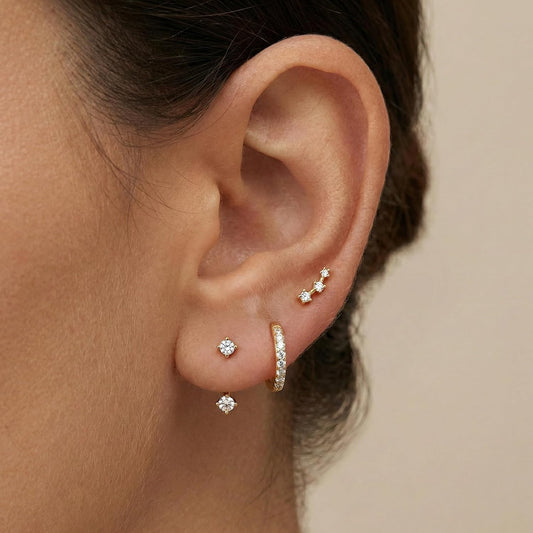 Aretes pequeños de moda en pila para mujer, juego de 3 pares de are...