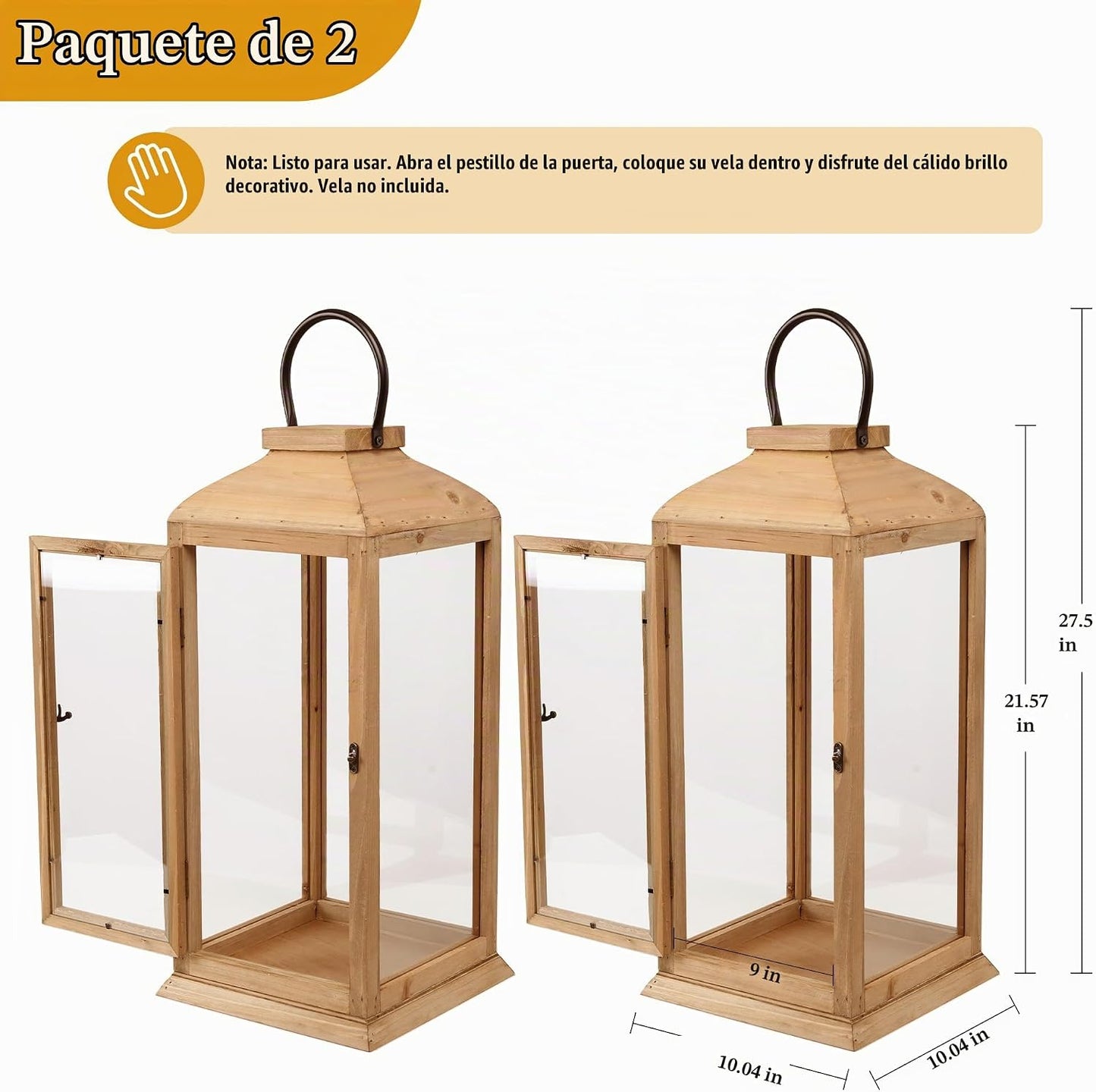 Bdor Paquete de 2 faroles de madera para exteriores de 27.5 pulgada...
