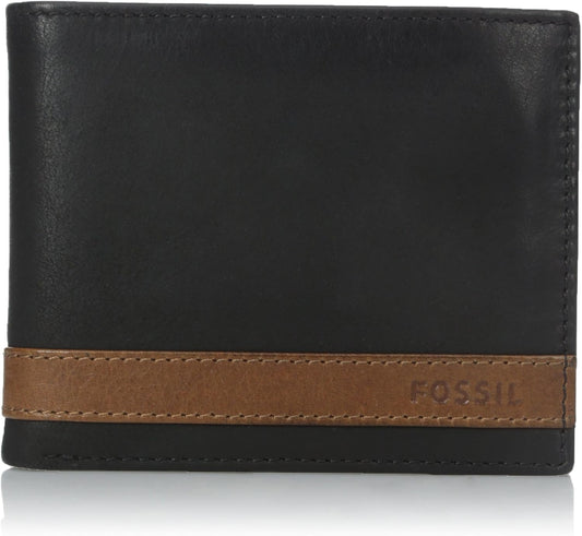 Fossil Billetera plegable de cuero para hombre con bolsillo para mo...