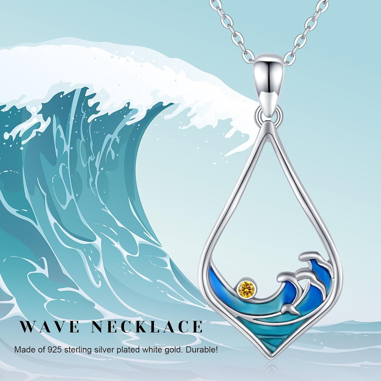 Twoowl Collar con dije de playa de plata de ley 925 con diseño de o...