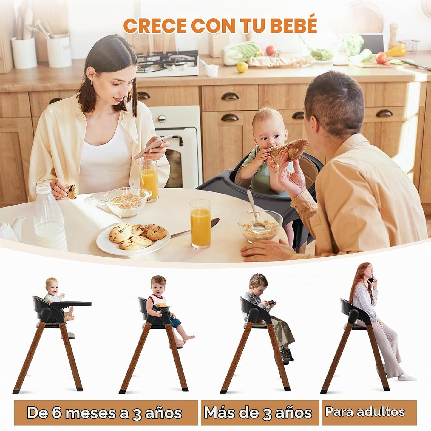 Silla alta plegable y ajustable para bebés y niños pequeños, silla...