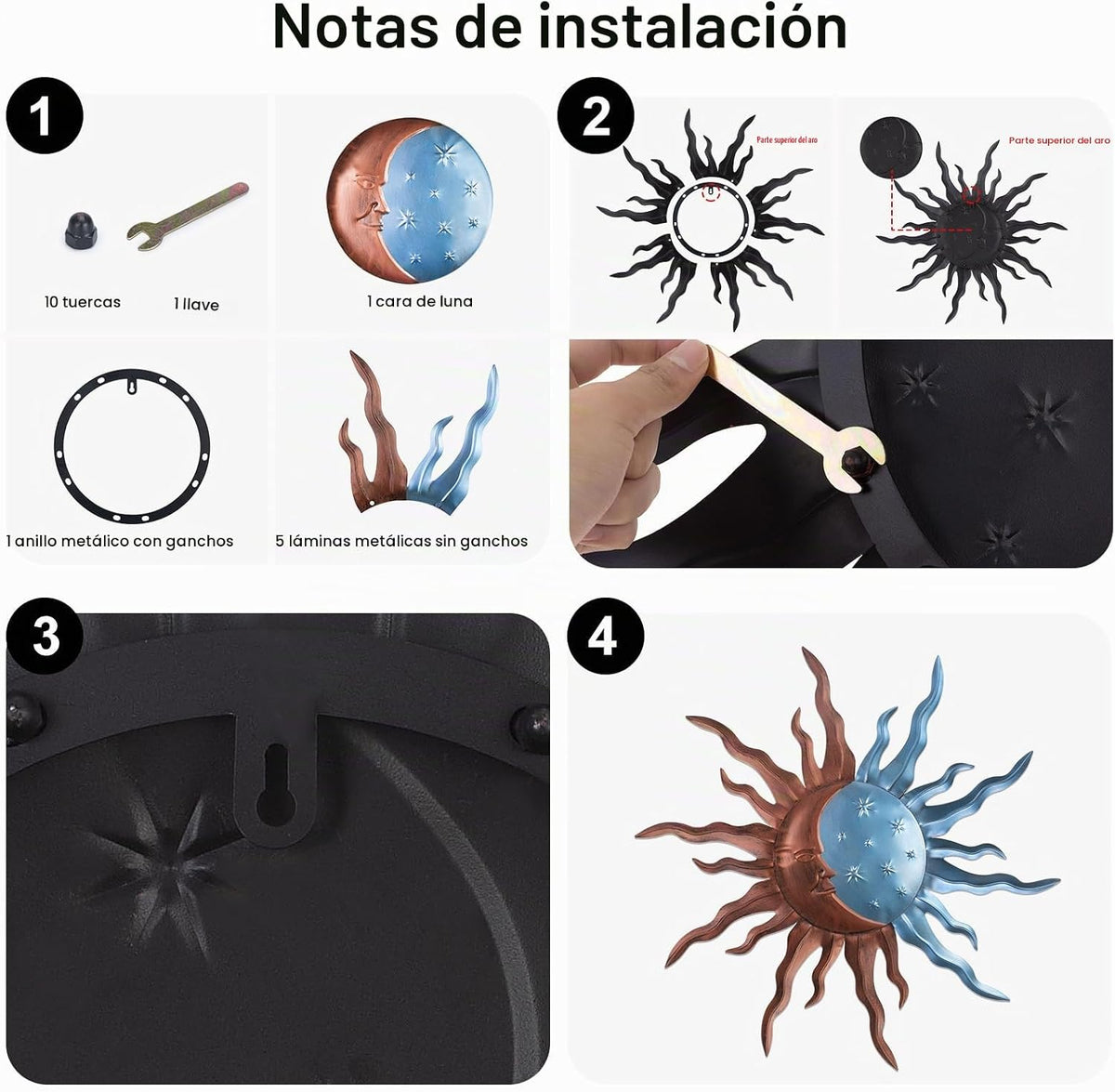 VZVXCC Arte Decorativo de Pared Exterior de Metal Sol - Tamaño Más...