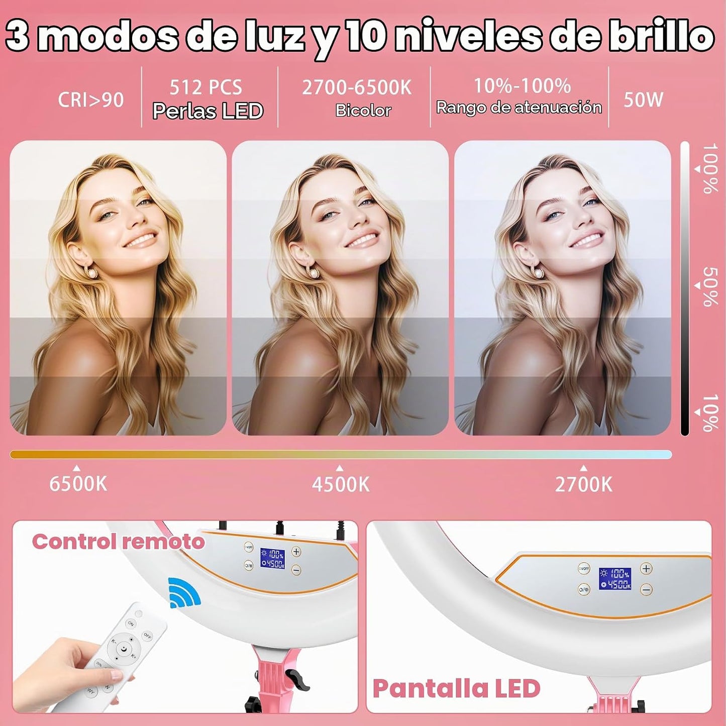 Kit de Luz de Anillo con Soporte de 22 Pulgadas: Luz de Anillo Prof...