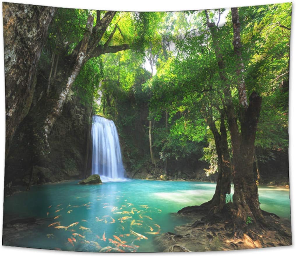 DANNI Tapiz de cascada de bosque, para colgar en la pared, alfombra...