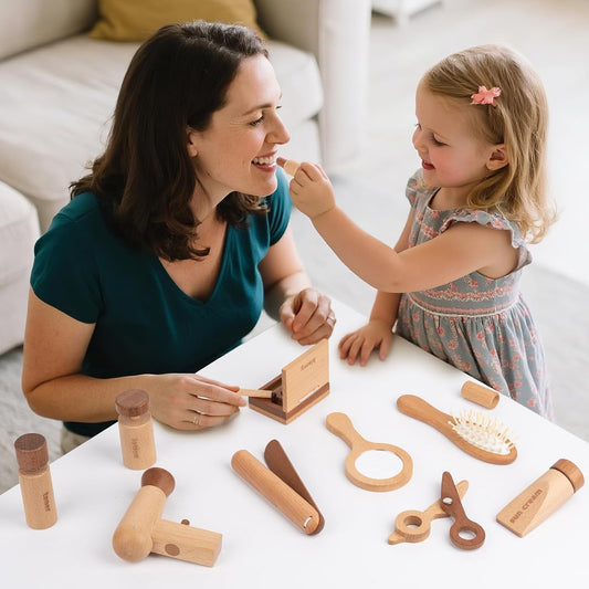 kienvy Juego de 11 juguetes de maquillaje de madera para niñas, kit...