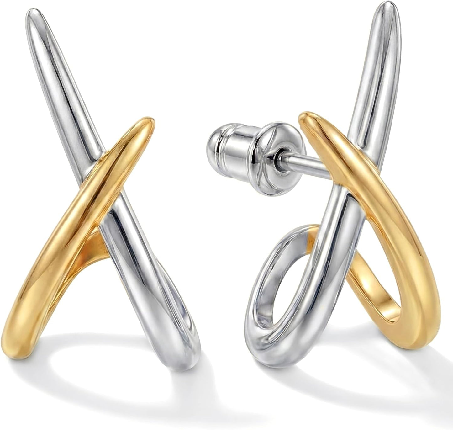 Aretes de oro para mujer, modernos, aretes de tuerca de oro de 14 q...