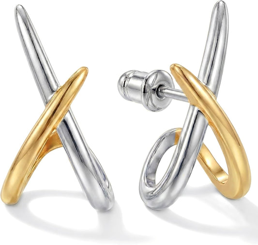 Aretes de oro para mujer, modernos, aretes de tuerca de oro de 14 q...