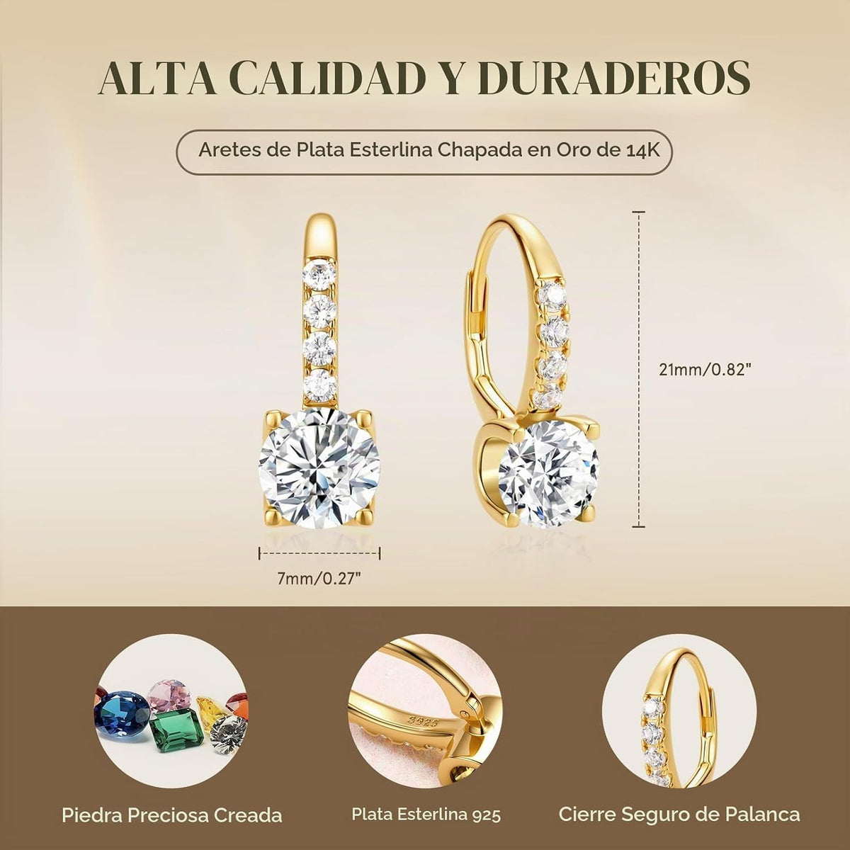 FANCIME Pendientes colgantes de plata de ley chapada en oro de 14 q...