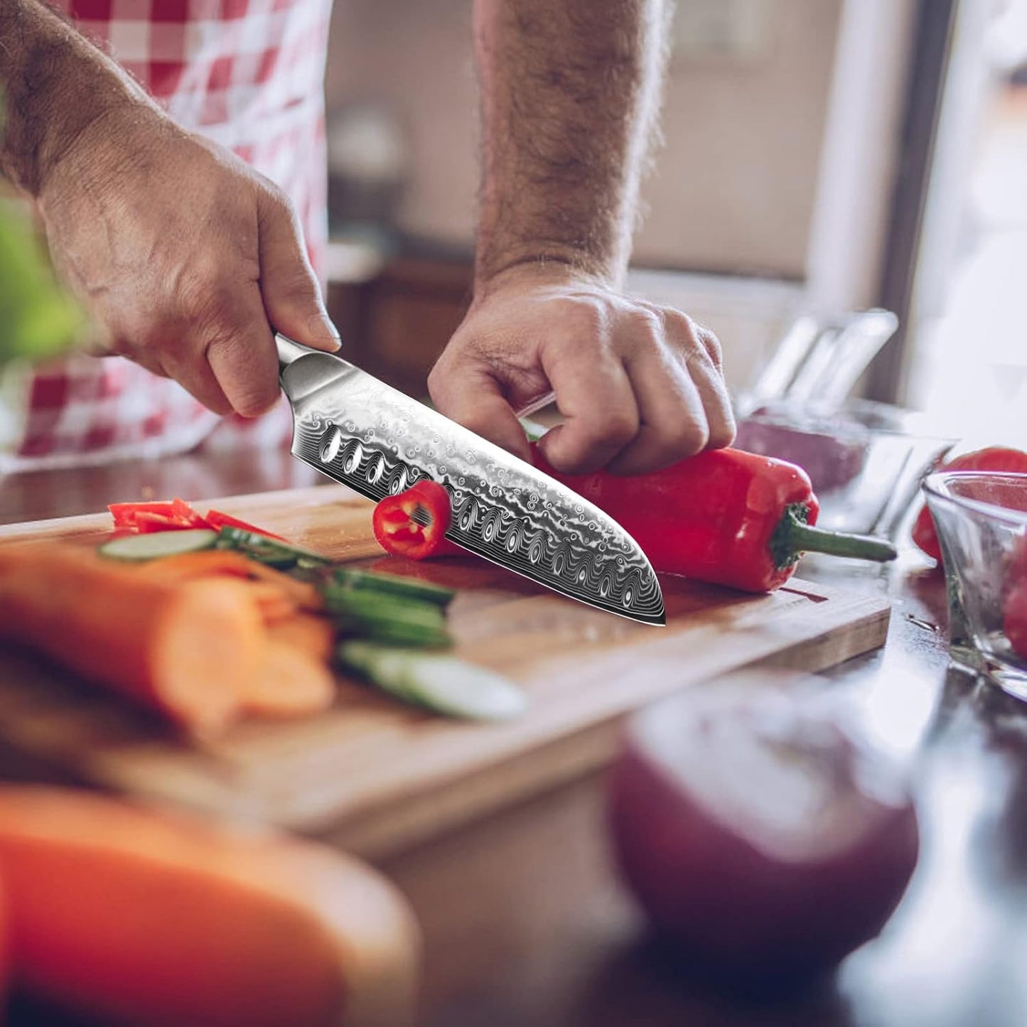 SHAN ZU Cuchillo de chef, Cuchillo de cocina Santoku de 7 pulgadas,...