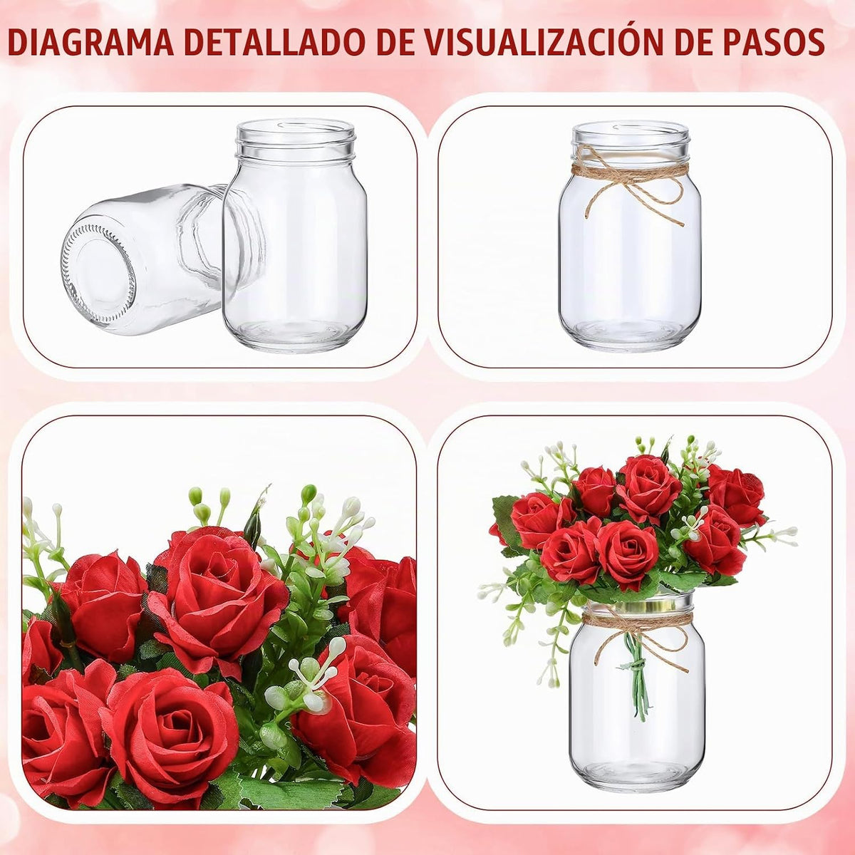 XunYee Juego de 10 centros de mesa de tarros de conservas con flore...