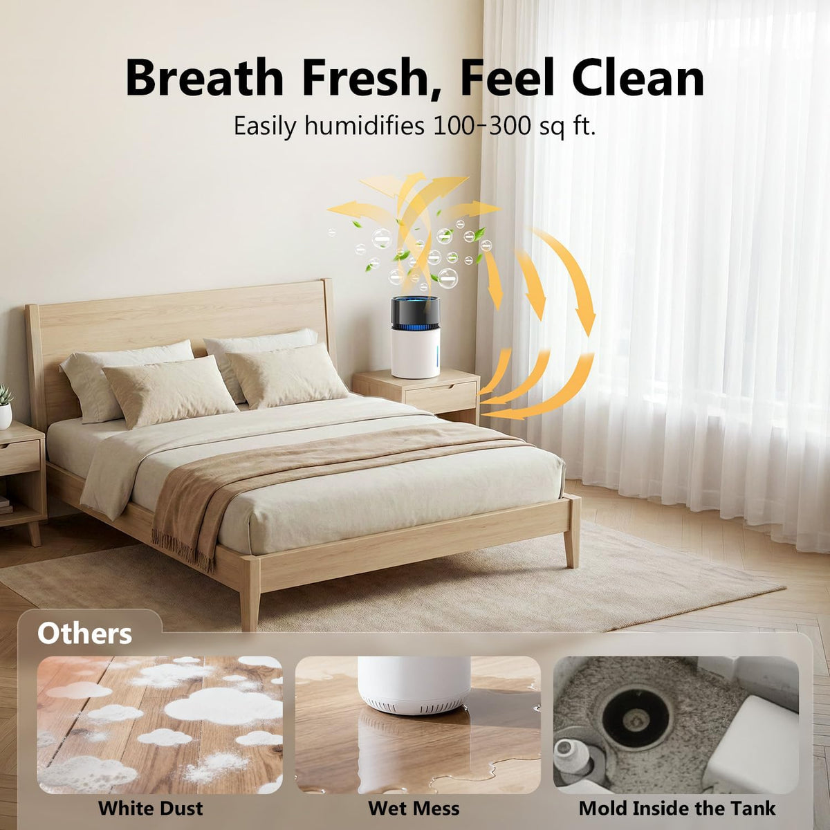 Humidificador evaporativo de 3L para dormitorio, humidificador de l...