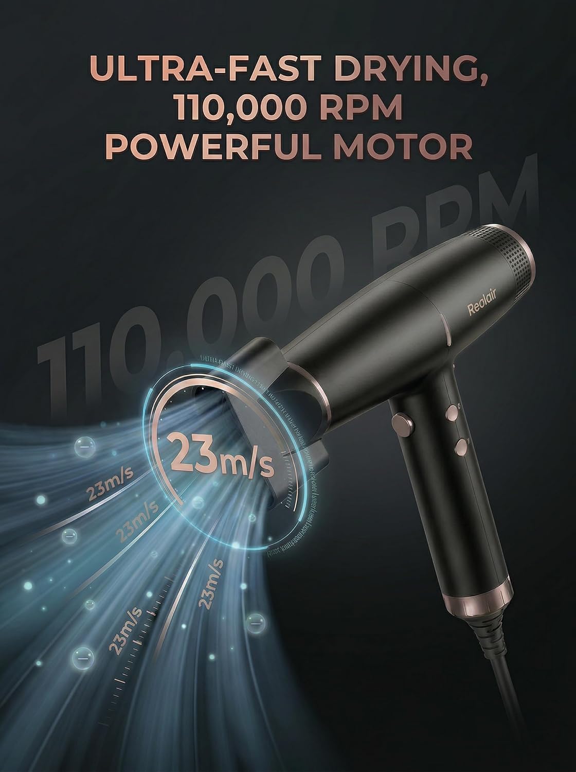Realair Secador de pelo iónico profesional con difusor | Cuidado de...