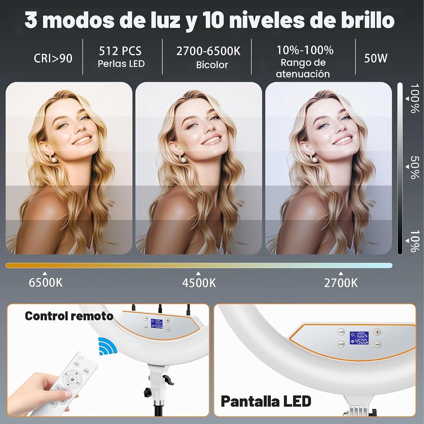 Kit de anillo de luz de 22 pulgadas: trípode de luz de anillo para...