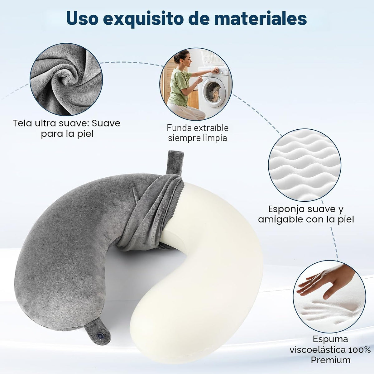 GDEOUP Almohada de viaje 100% espuma viscoelástica para el cuello e...